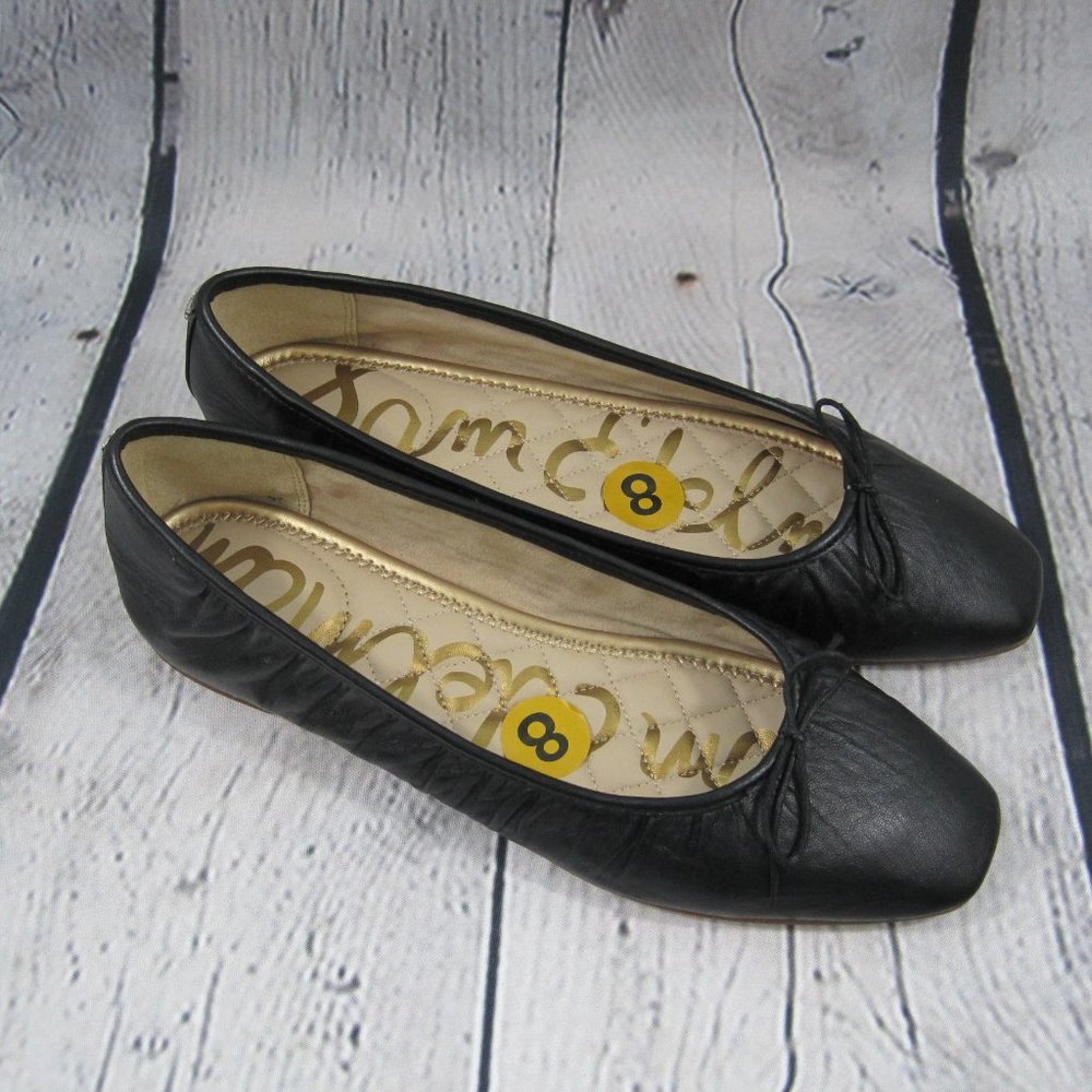 Sam Edelman Meg Women's Black Leather W/Bow Squared Toe Flats Size 8M NWOT